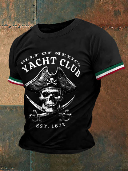 Hombres Retro Pirata Histórico Golfo de México Yacht Club Imprimir Casual Tee