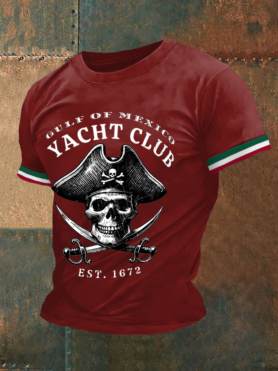 Hombres Retro Pirata Histórico Golfo de México Yacht Club Imprimir Casual Tee