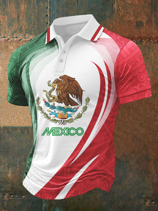 Camisa casual deportiva POLO de manga corta con diseño de cultura mexicana para hombre