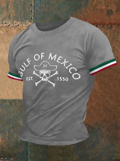 Hombres retro pirata Golfo de México Est.1550 estancia salado y resistir México imprimir camiseta casual