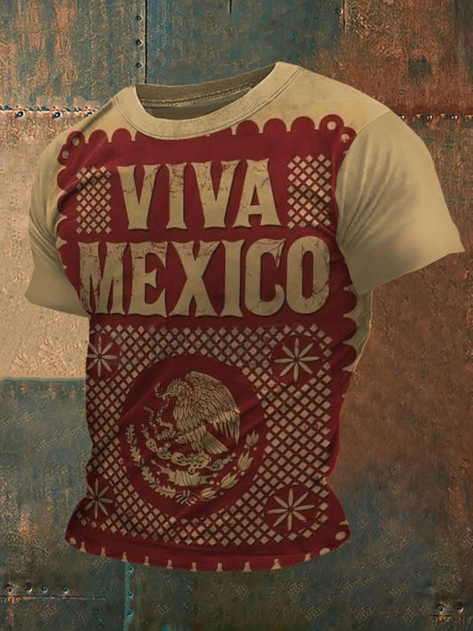 Camiseta de manga corta Viva Mexico Print Vintage Fashion para hombre