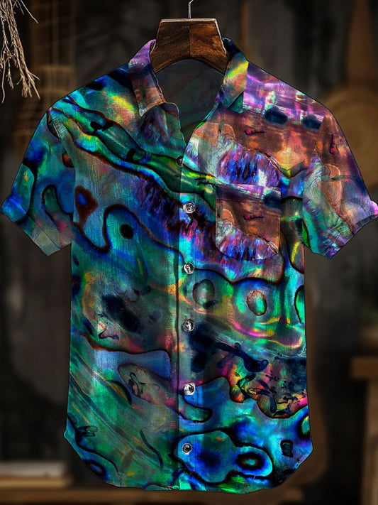 Camisa de manga corta con estampado de arte abstracto retro para hombre
