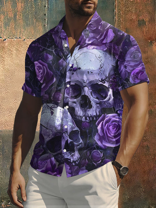 Camisa casual de impresión de cráneo de estilo gótico abstracto de los hombres