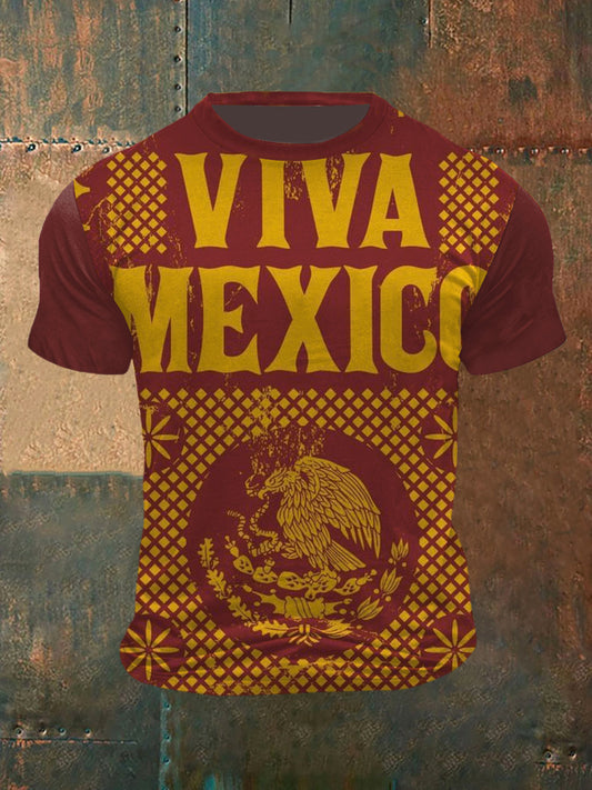 Camiseta de manga corta Viva Mexico Print Vintage Fashion para hombre