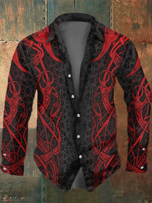Camisa de manga larga con estampado abstracto de estilo oscuro retro para hombre