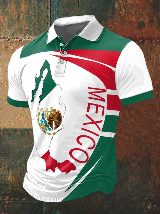 Camiseta de manga corta México Print Polo Neck para hombre