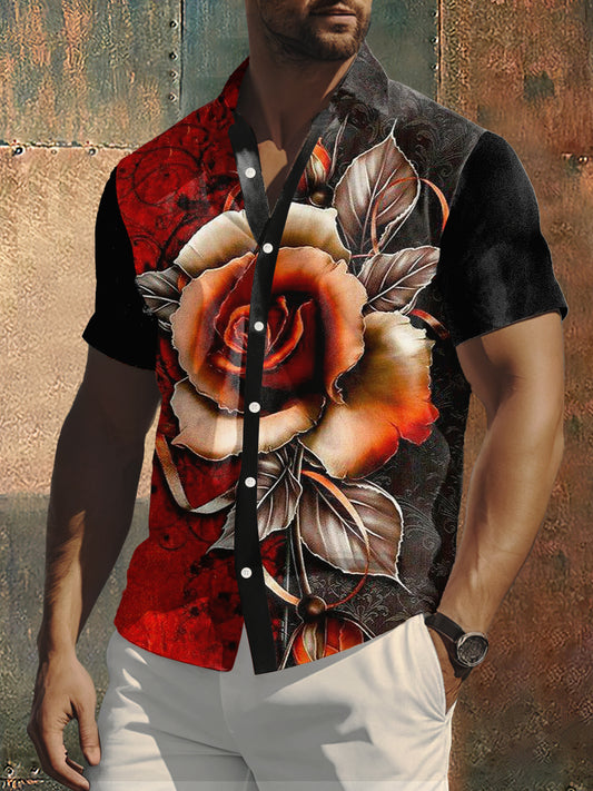 Camisa corta ocasional de la impresión de Rose del hippie abstracto de los hombres Sleevve