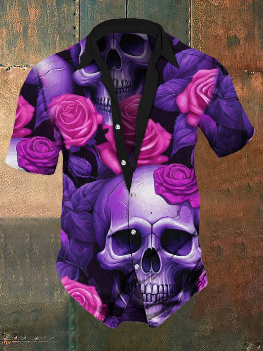 Camisa de manga corta retro del cráneo de Rose de los hombres