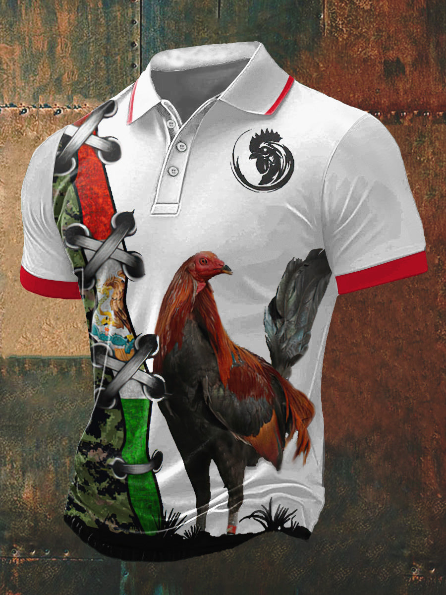 Chicken Print Polo Neck Camiseta de manga corta para hombre