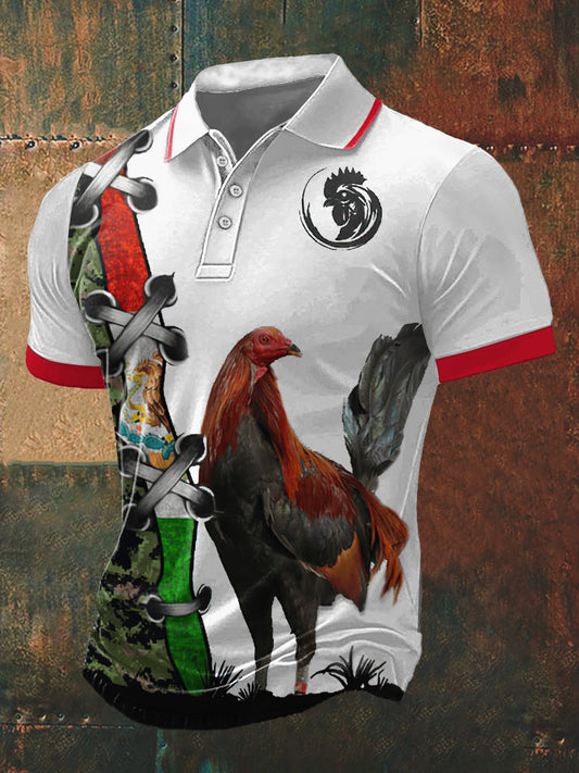Chicken Print Polo Neck Camiseta de manga corta para hombre