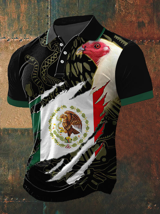 Camiseta de manga corta con cuello de polo estampado México Chicken para hombre