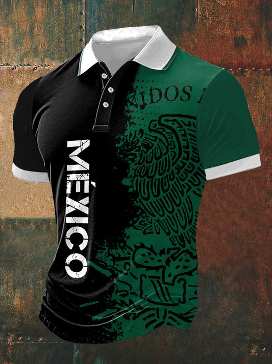 Camiseta de manga corta México Print Polo Neck para hombre