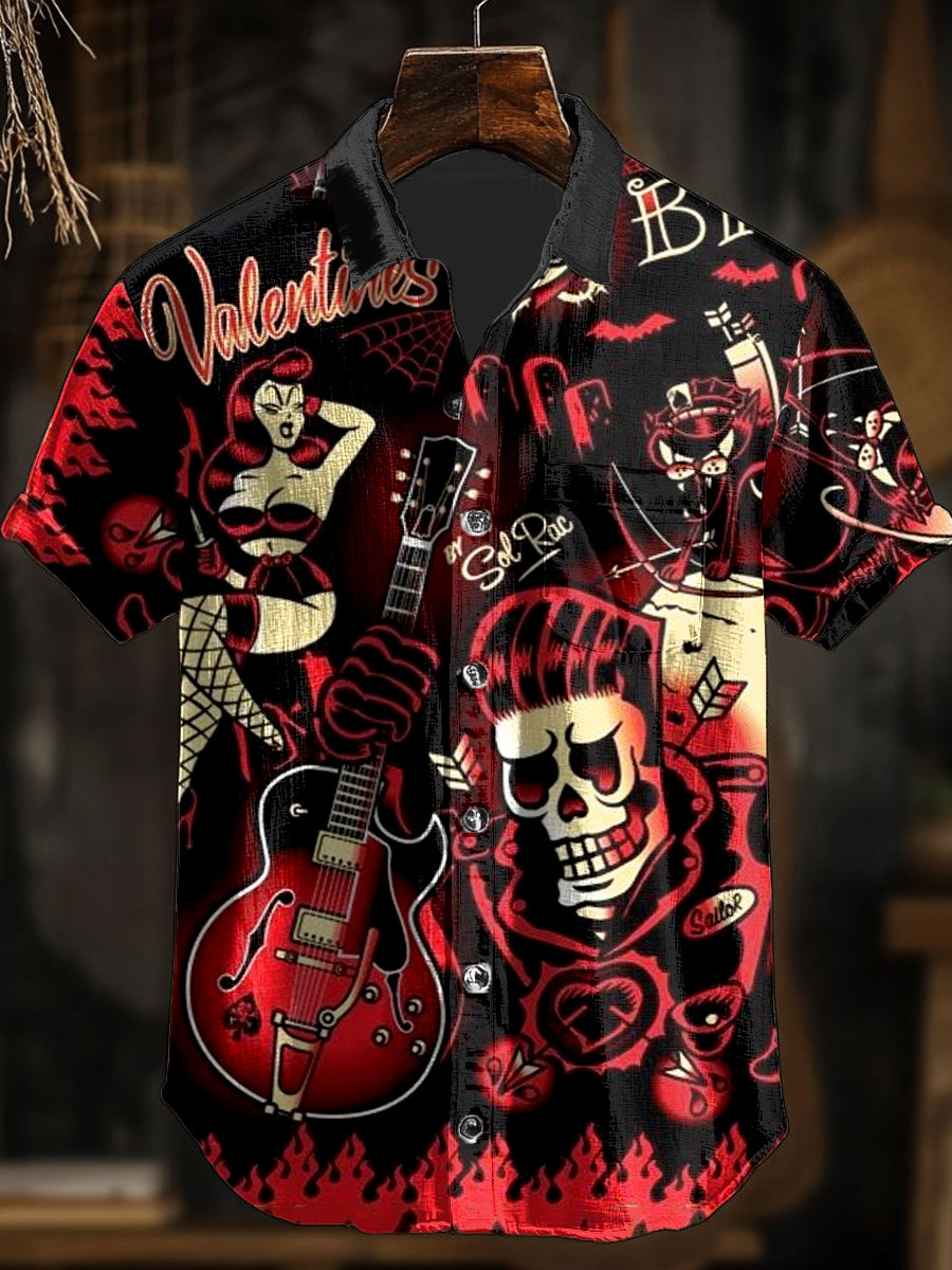Camisa de manga corta con estampado de arte abstracto retro para hombre