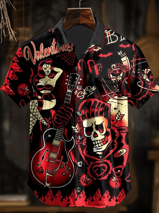 Camisa de manga corta con estampado de arte abstracto retro para hombre