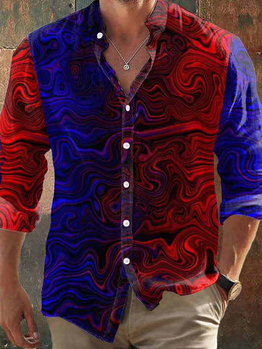 Camisa de manga larga con estampado abstracto de estilo oscuro retro para hombre