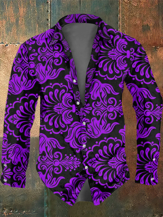 Camisa de manga larga con estampado étnico Hippie para hombre