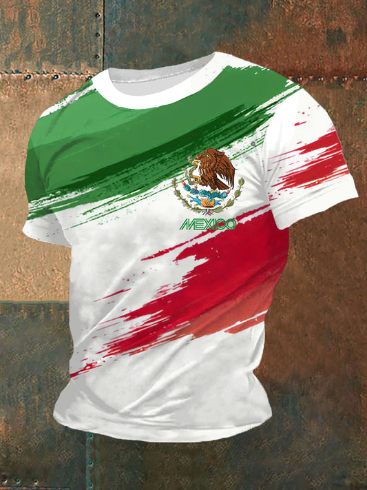 Camisa casual deportiva de manga corta con diseño de cultura mexicana para hombre