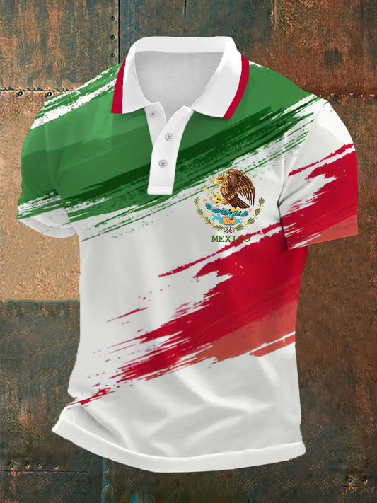 Camisa casual deportiva POLO de manga corta con diseño de cultura mexicana para hombre