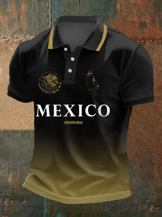Hombres cultura mexicana Azteca diseño manga corta Polo deportes camisa casual