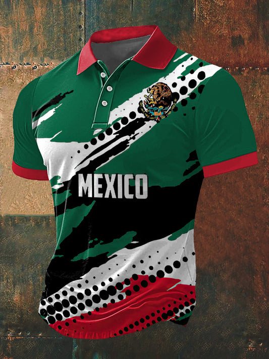 Camiseta de manga corta México Print Polo Neck para hombre