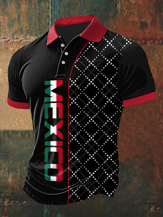 Camiseta de manga corta México Print Polo Neck para hombre