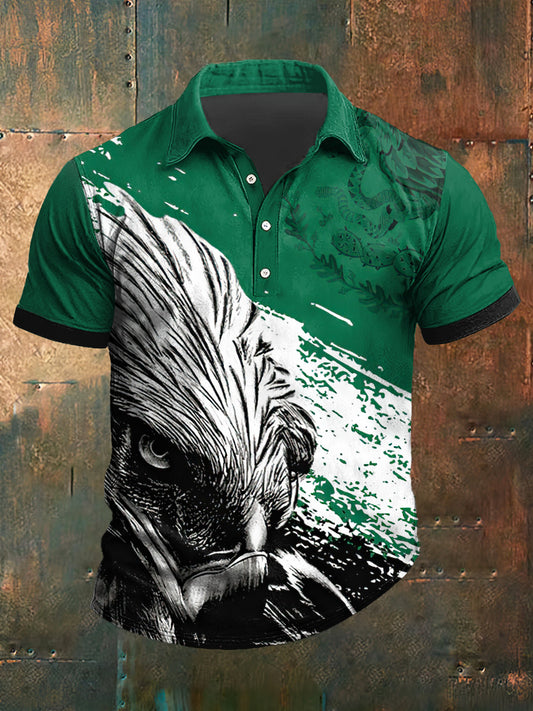 Camiseta de manga corta con cuello de polo con estampado de águila para hombre