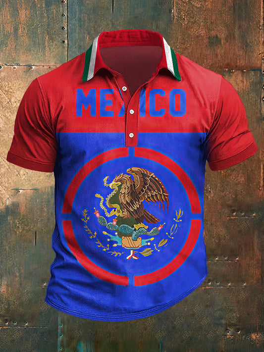 Camiseta de manga corta México Print Polo Neck para hombre