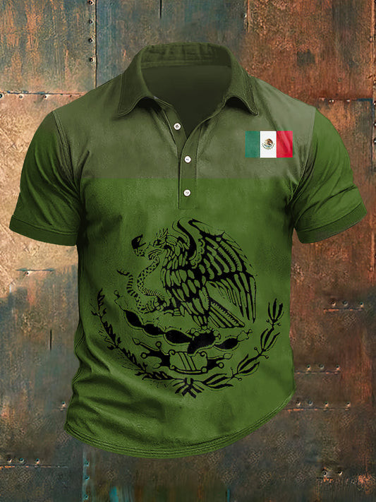 Camiseta de manga corta Mexico Eagle Print Polo Neck para hombre