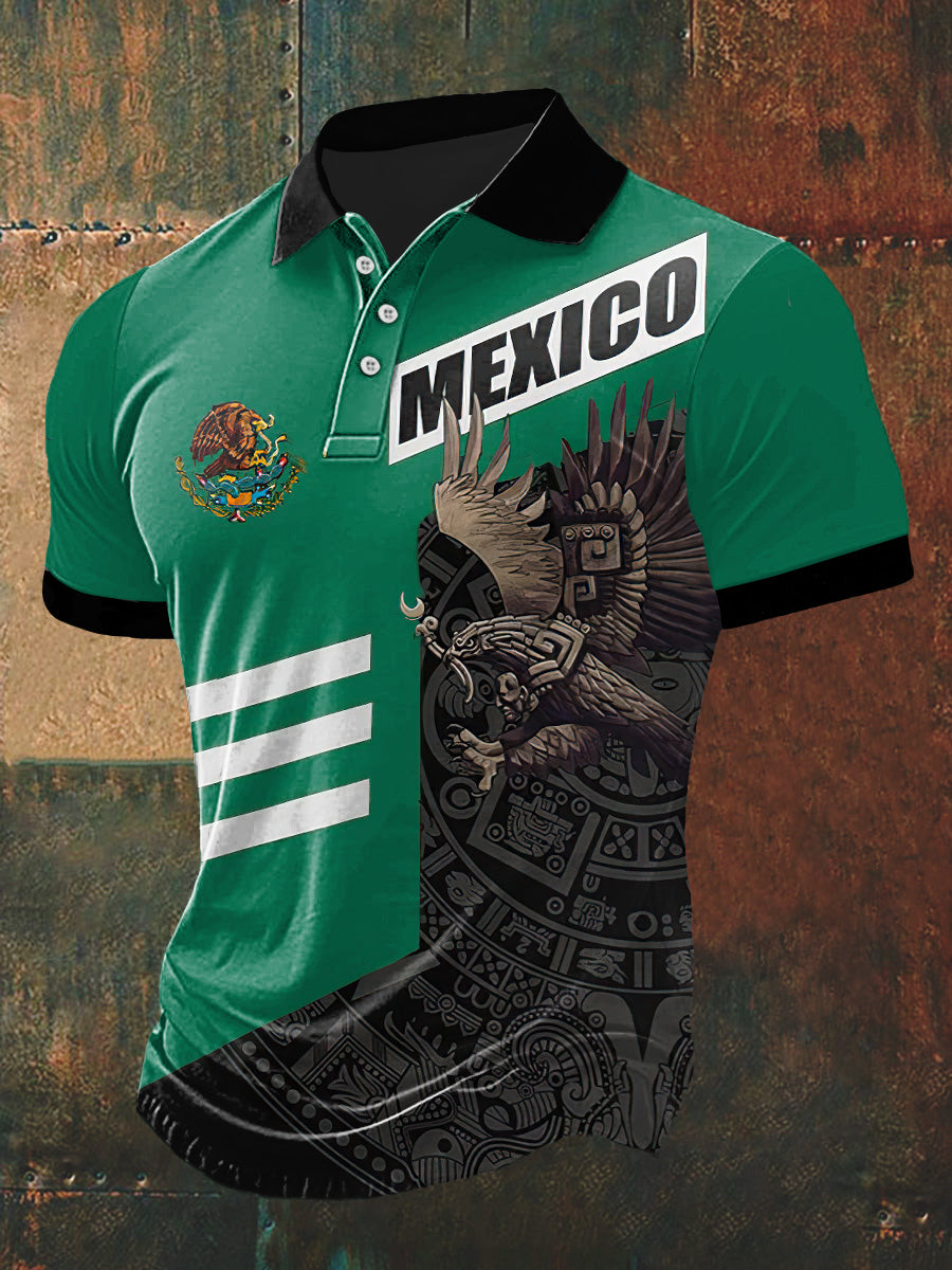 Camiseta de manga corta México Print Polo Neck para hombre