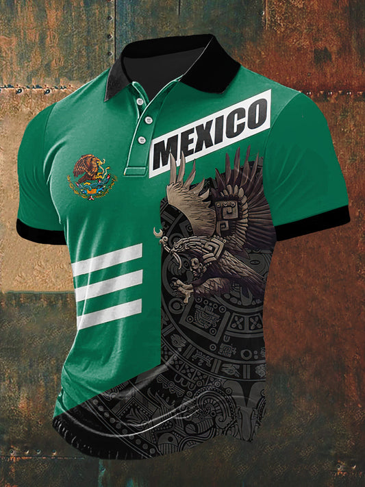 Camiseta de manga corta México Print Polo Neck para hombre
