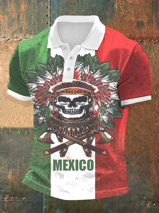 Hombres cultura mexicana Azteca diseño manga corta Polo deportes camisa casual