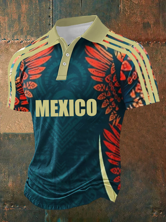 Hombres cultura mexicana Azteca diseño manga corta Polo deportes camisa casual