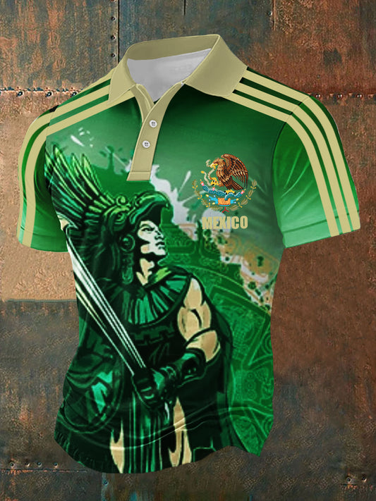Hombres cultura mexicana Azteca diseño manga corta Polo deportes camisa casual
