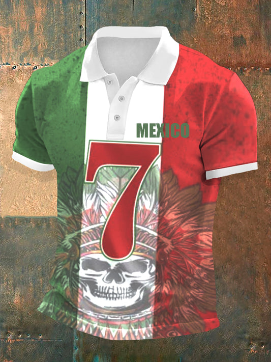 Hombres cultura mexicana Azteca diseño manga corta Polo deportes camisa casual