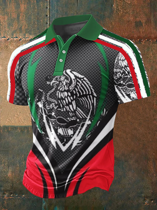 Camisa casual deportiva POLO de manga corta con diseño de cultura mexicana para hombre