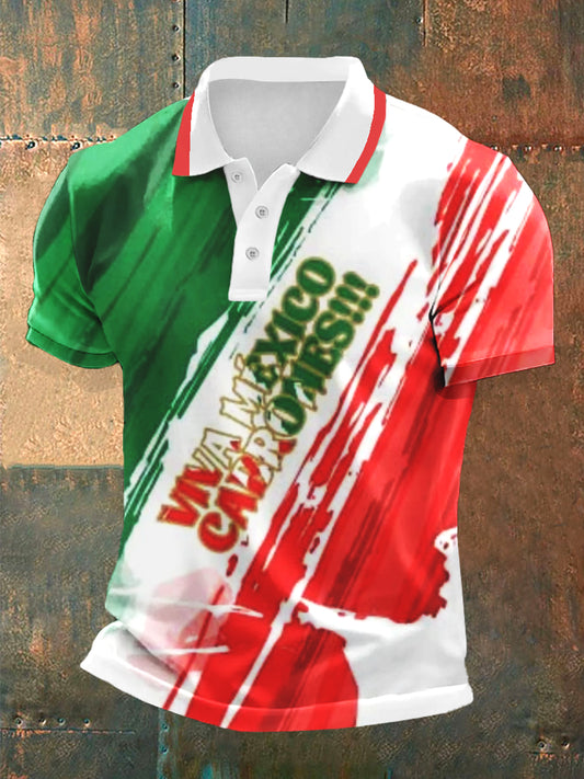 Camisa casual deportiva POLO de manga corta con diseño de cultura mexicana para hombre