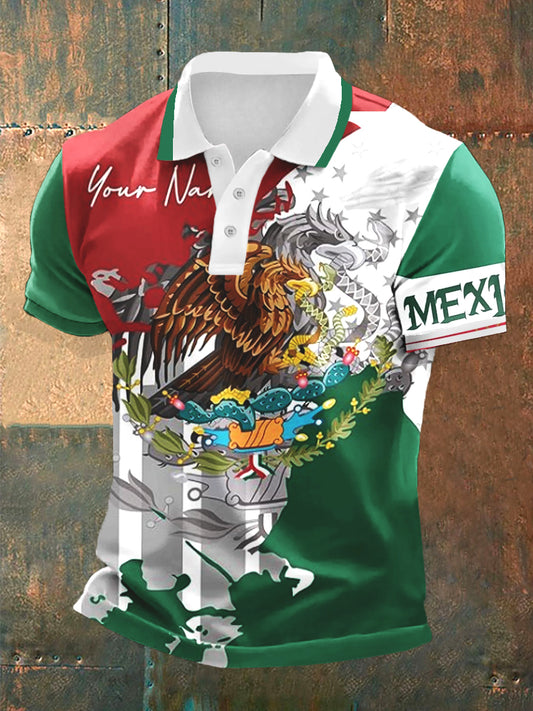 Camisa casual deportiva POLO de manga corta con diseño de cultura mexicana para hombre
