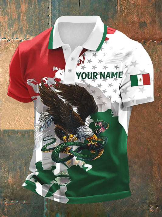 Camisa casual deportiva POLO de manga corta con diseño de cultura mexicana para hombre