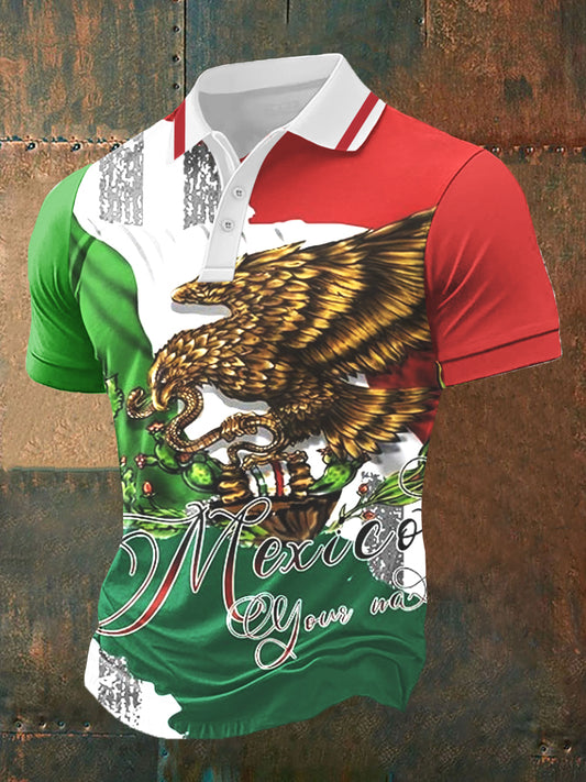 Camisa casual deportiva POLO de manga corta con diseño de cultura mexicana para hombre