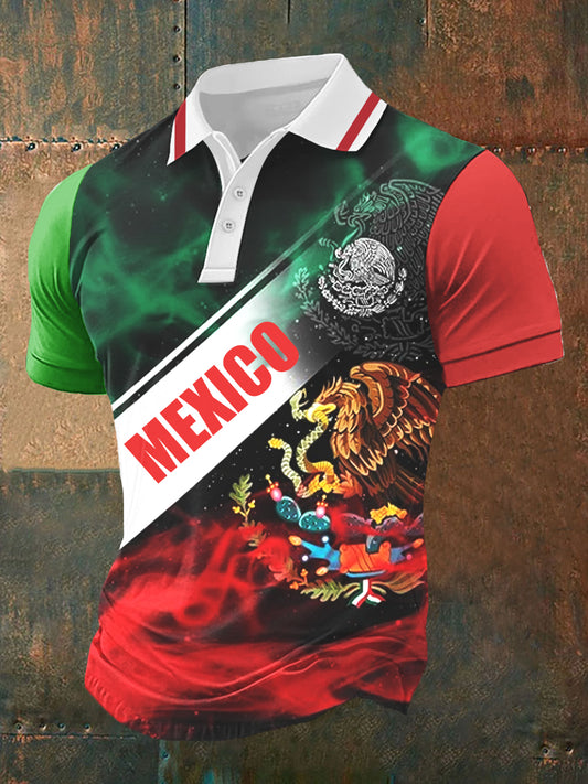 Camisa casual deportiva POLO de manga corta con diseño de cultura mexicana para hombre