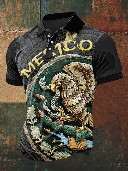 Camiseta de manga corta México Print Polo Neck para hombre