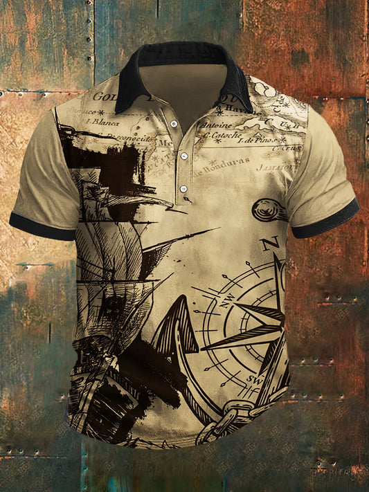 Camiseta de manga corta con cuello de polo estampado del Golfo de México para hombre