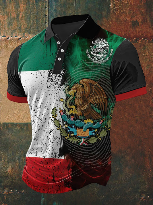 Camiseta de manga corta México Print Polo Neck para hombre
