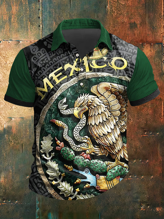 Camiseta de manga corta México Print Polo Neck para hombre