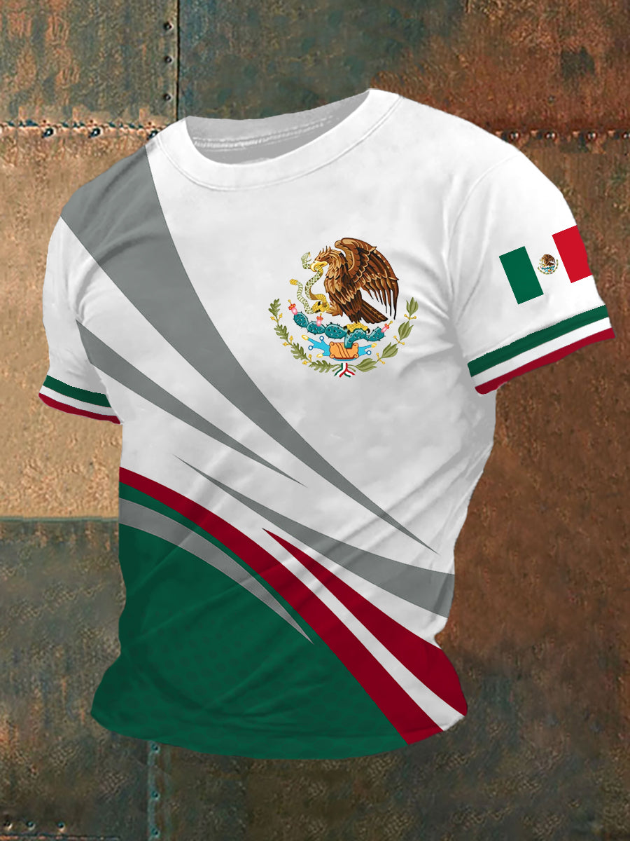 Camiseta casual con estampado de bandera de México para hombre