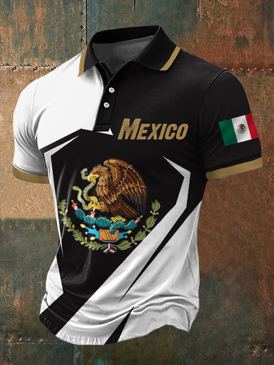 Polo Casual con Estampado de Bandera de México para Hombre