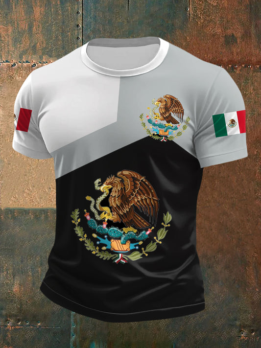 Camiseta casual con estampado de bandera de México para hombre