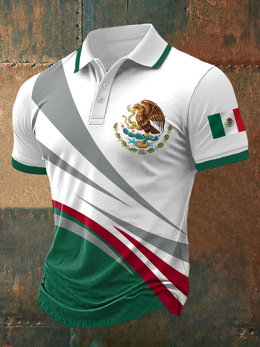Polo Casual con Estampado de Bandera de México para Hombre