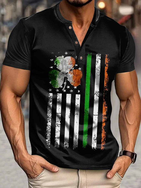 Camiseta de manga corta de cuello Henley con estampado de Irlanda para hombre