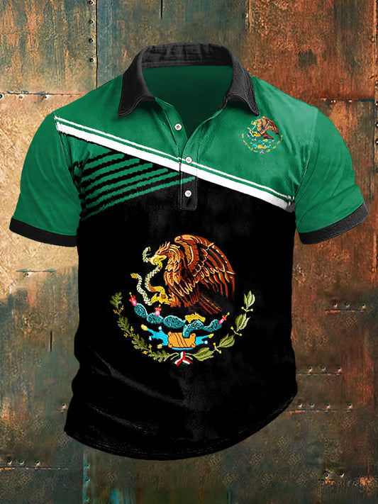 Camiseta de manga corta Mexico Eagle Print Polo Neck para hombre